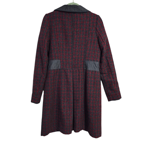 LULUMARI plaid trench coat dark academia snap button long line jacket grey red S - Picture 2 of 8